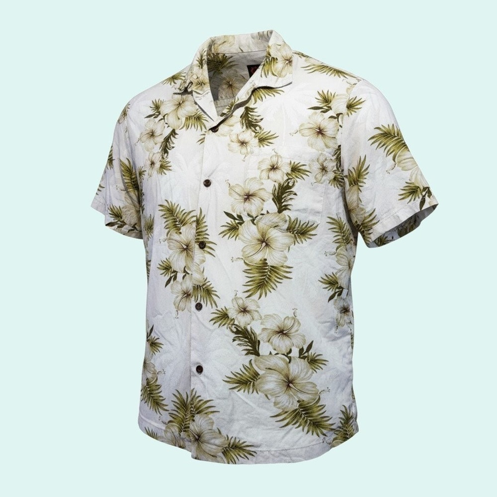 Ali'i Fashions XL Hawaii White Floral Hawaiian Shirt Tropical Cotton XL